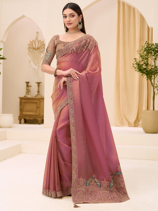 Rose Gold Emblished Saree