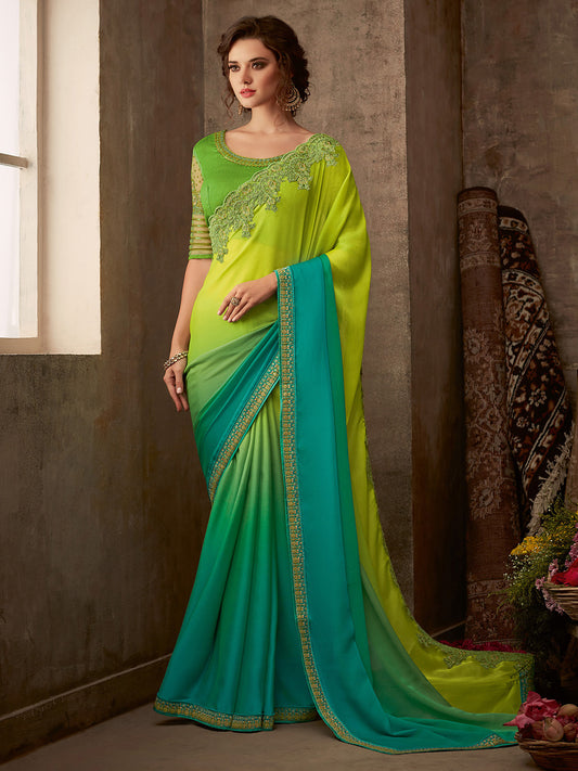 Dual-Tone Ombre Georgette Saree with Cut-Work Embroidery