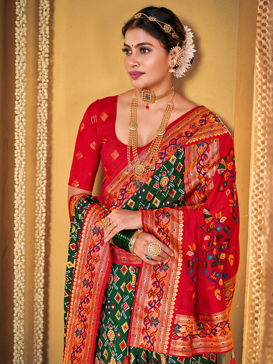 Patola Woven Design Gold Zari Border Heritage Motifs Saree