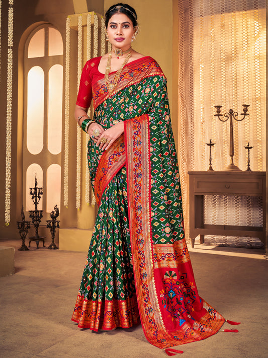 Patola Woven Design Gold Zari Border Heritage Motifs Saree