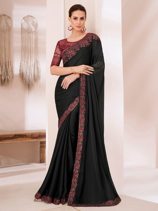 Chiffon Black Emblished Party Wear