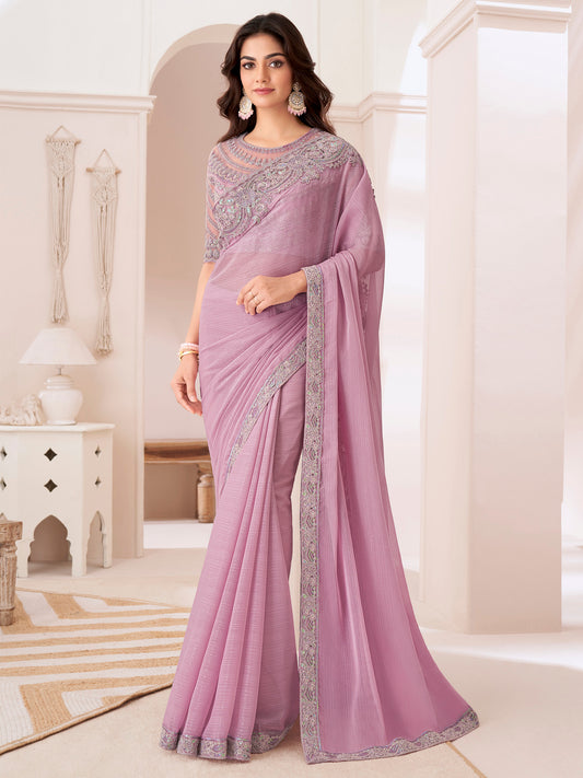 Mauve Embellished Party wear Saree