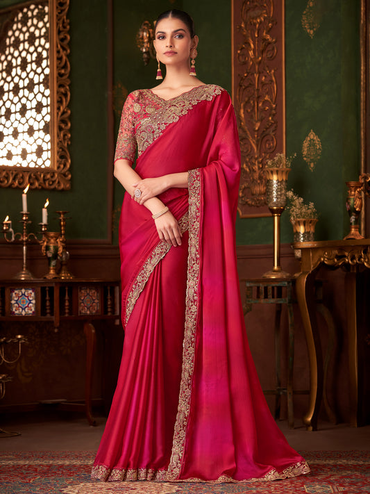 Red Embellished Sequinned Party Wear Saree