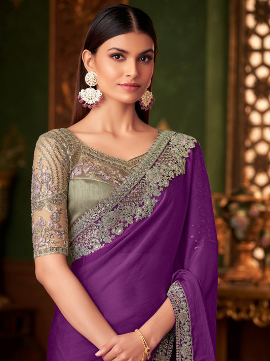 Violet Embellished Party wear Saree