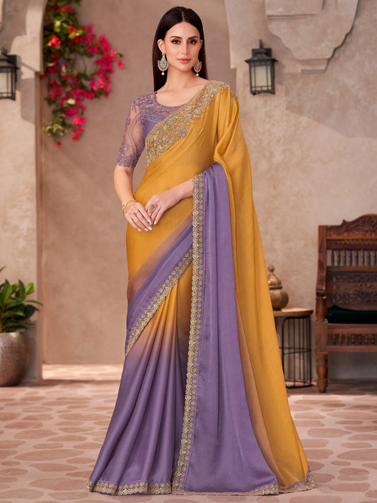 Muster to Purple Ombre Embellished Saree