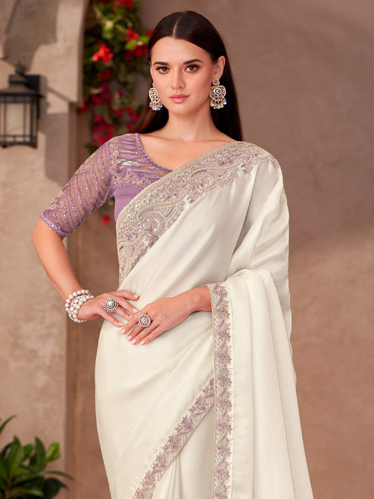 White Embellished Party wear Saree