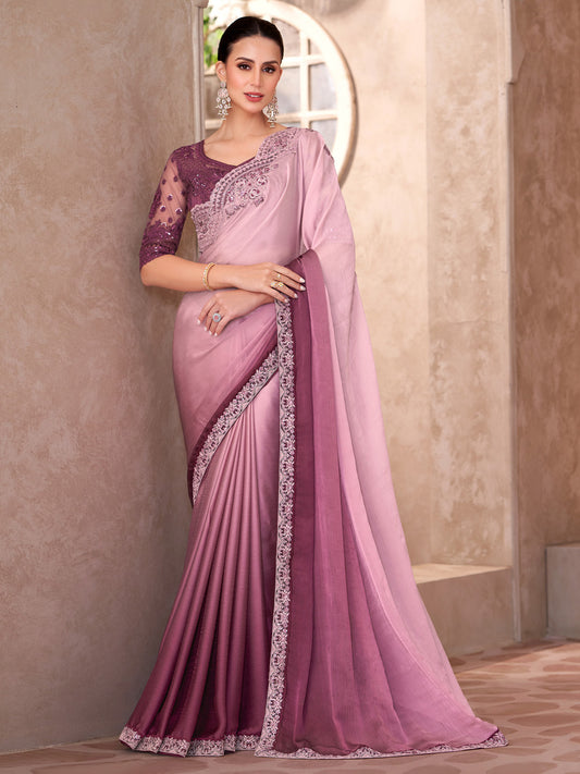 Blush Pink Ombre Embellished Saree