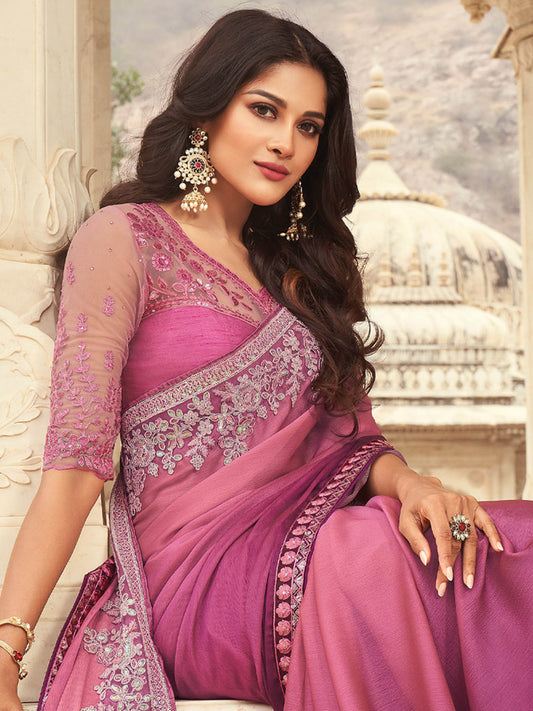 Pink Ombre Embellished Saree