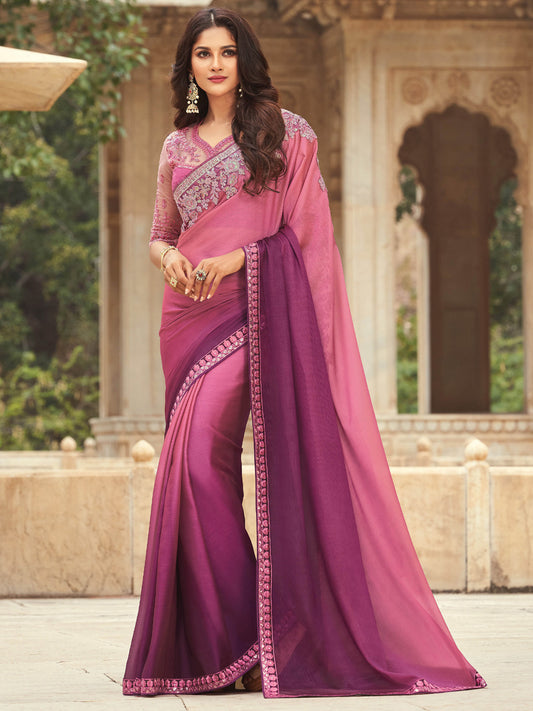 Pink Ombre Embellished Saree
