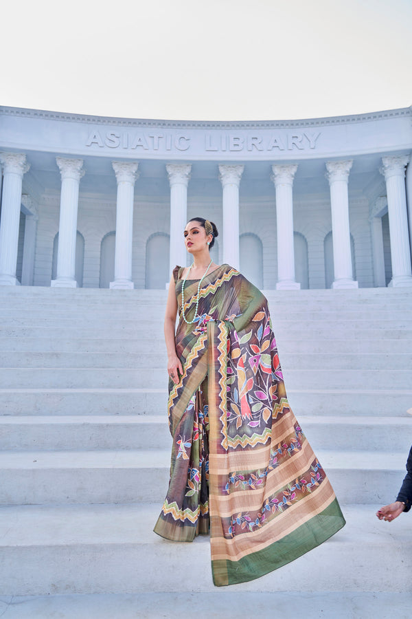 Peeli Pankh Pushpa Mandi Saree