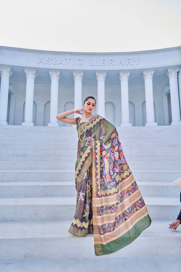 Peeli Pankh Pushpa Mandi Saree