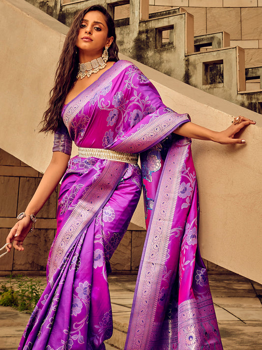 Royal Dusty Lavender Banarasi Silk Blend Saree
