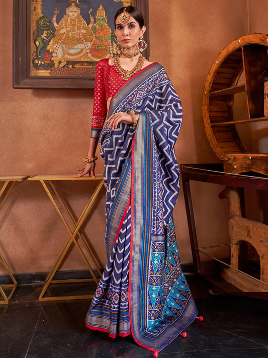 Multicolor : Patola Silk Blend : Woven Motifs : Contrast Blouse Saree
