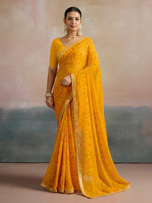 Mustard Yellow Sequin Work Festive Saree