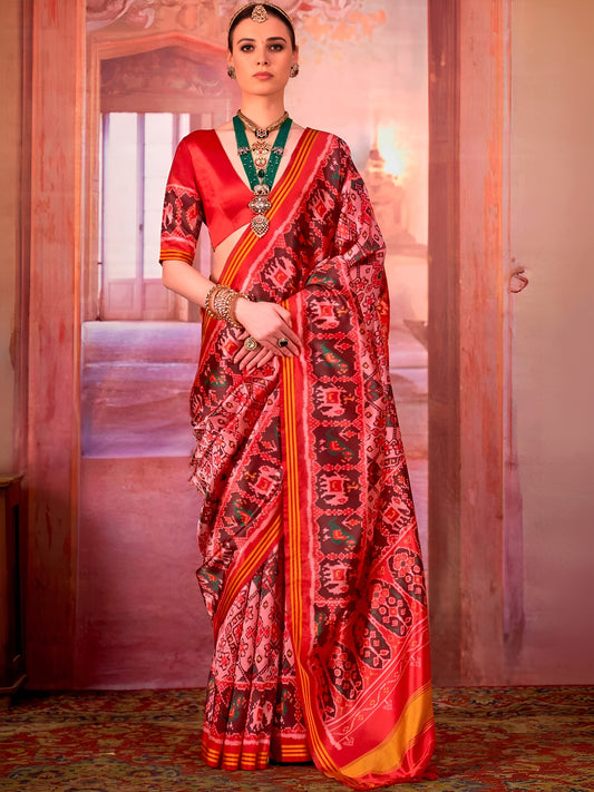 Maroon Patola Silk Saree with Traditional Motifs