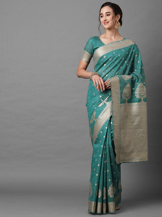 Teal Green Banarasi Silk Saree with Zari Weave