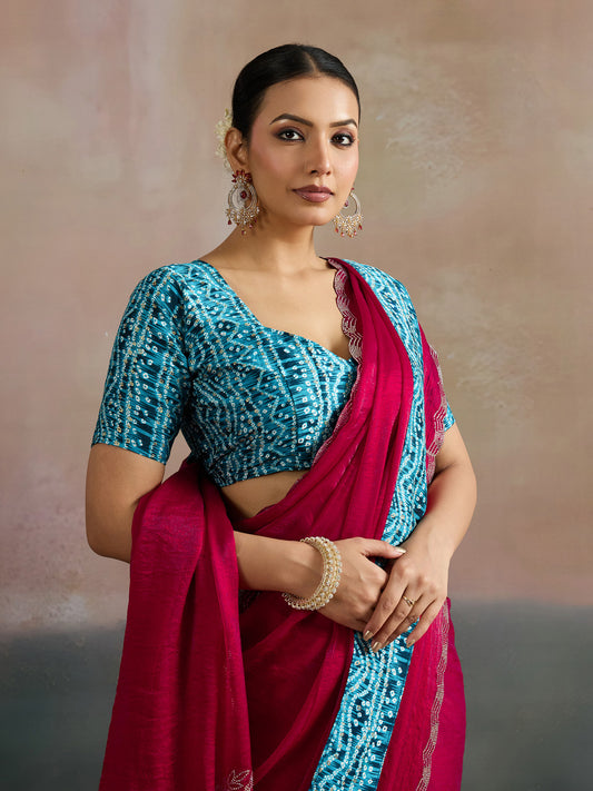 Pink Georgette Bandhani Border Saree