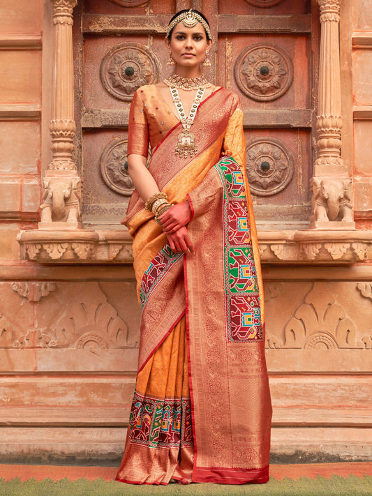 Heritage Mustard and Red Patola Silk Blend Saree