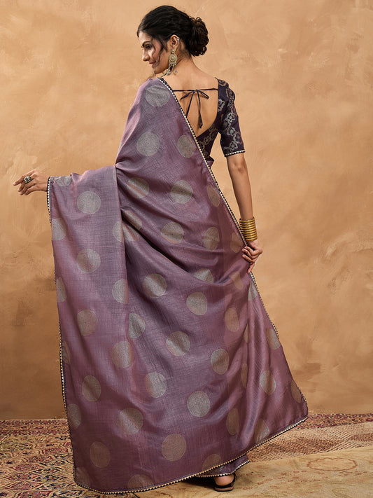 Purple Dola silk Foil Printed Saree