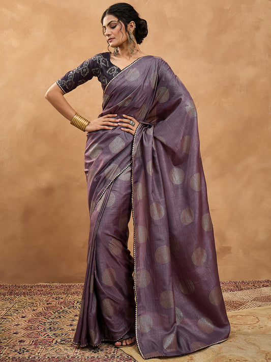 Purple Dola silk Foil Printed Saree
