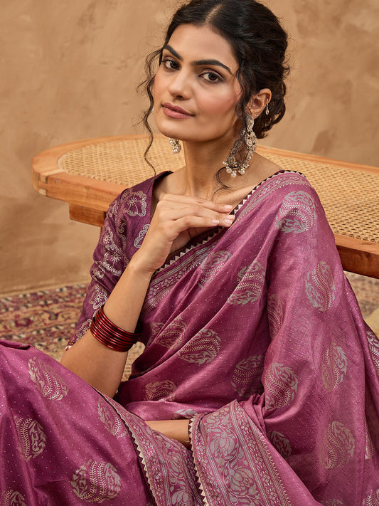 Dola Silk Mauve Foil Print Saree