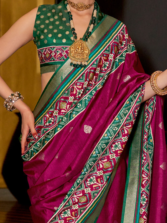 Magenta Green Patola Silk Saree