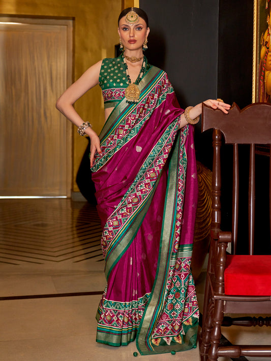 Magenta Green Patola Silk Saree