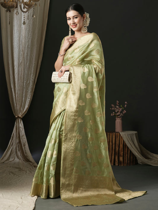 Pistachio Green Banarasi Tissue Silk Saree