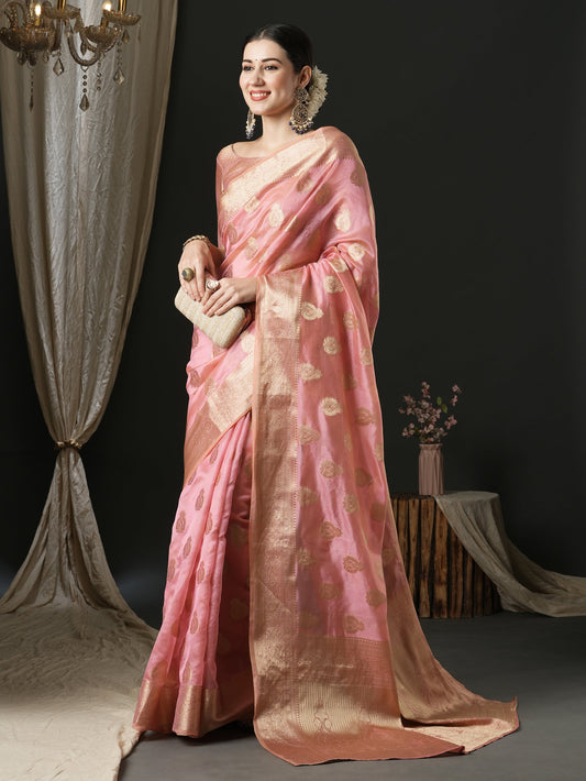 Banarasi Tissue Silk Saree with All-Over Gold Zari