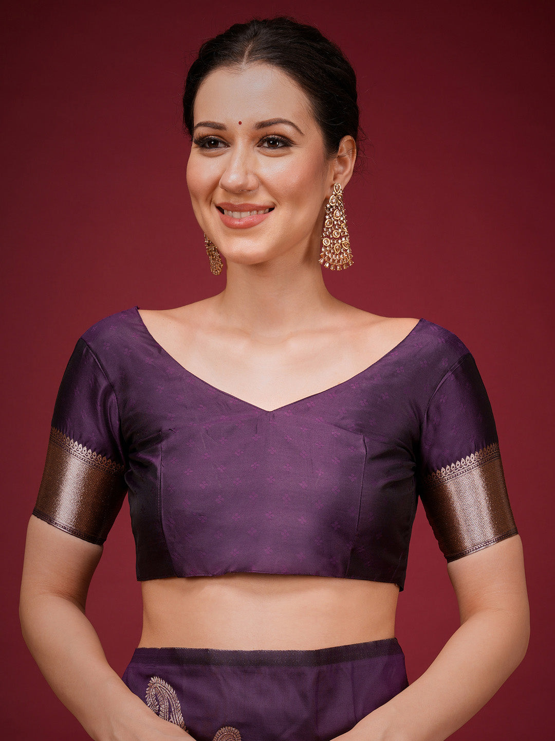 best purple woven designer saree
