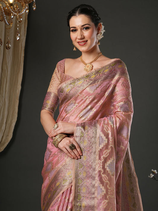 Dusty rose Banarasi Orgnaza Saree