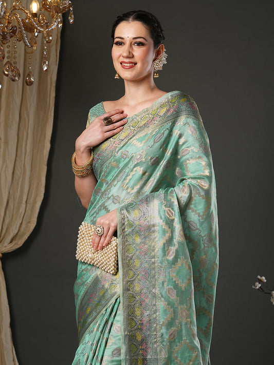 Mint Green Banarasi Silk Saree