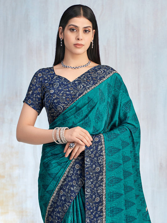 Teal & Navy Two-Tone Silk Saree