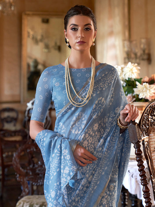 Banarasi Woven Silk Blend Gold Zari Floral Buti Saree