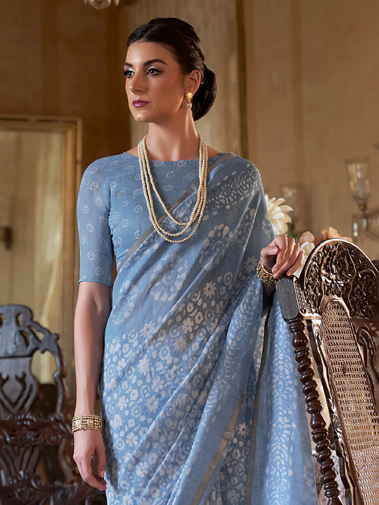 Banarasi Woven Silk Blend Gold Zari Floral Buti Saree