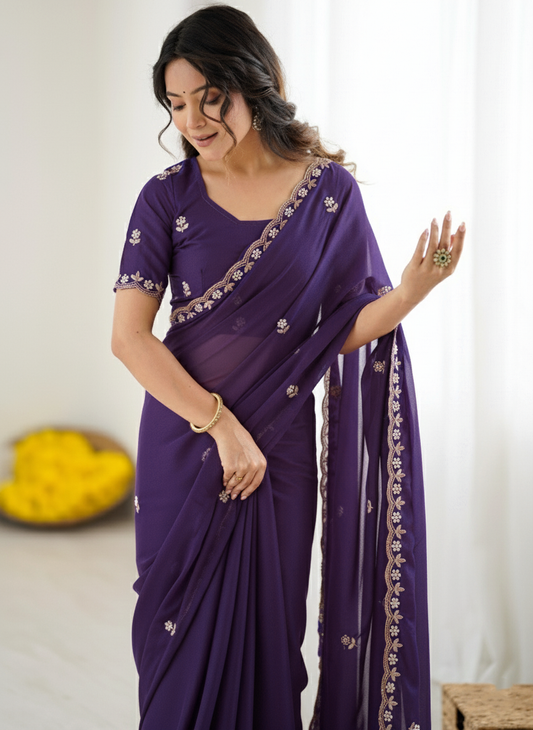 Royal Purple Star Georgette Saree