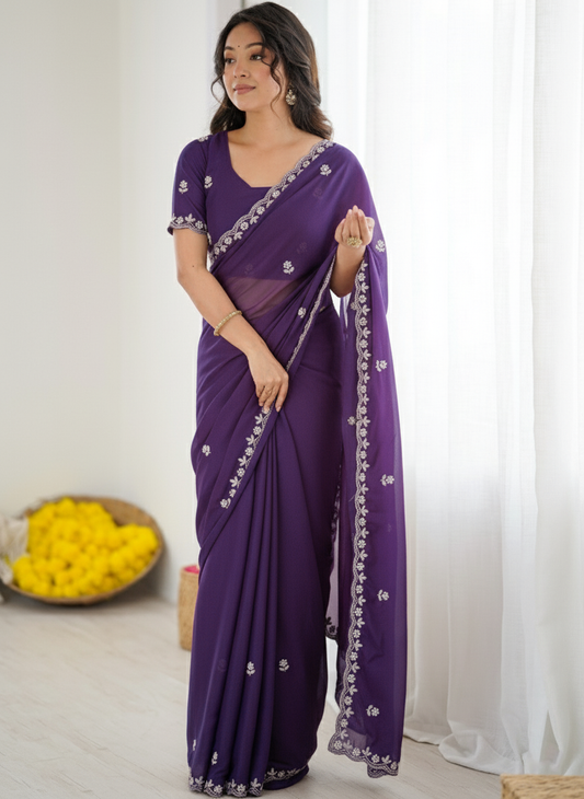 Royal Purple Star Georgette Saree