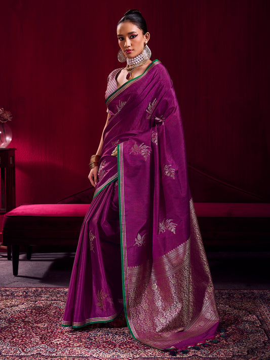 Purple Tissue Silk Saree with Zari Stripes