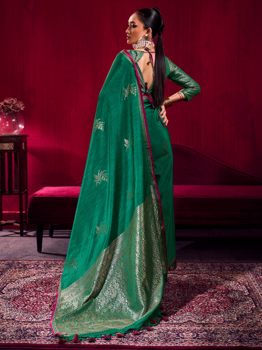 Green Tissue Silk Saree with Zari Stripes