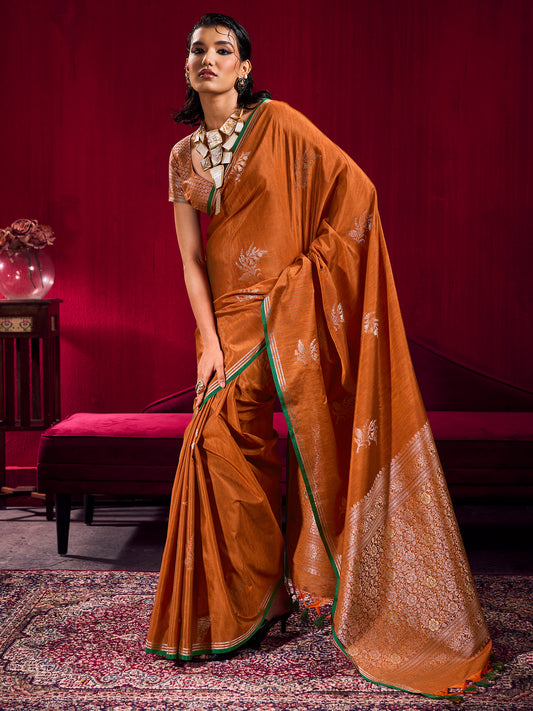 Rama Blue Tissue Silk Saree with Zari Stripes