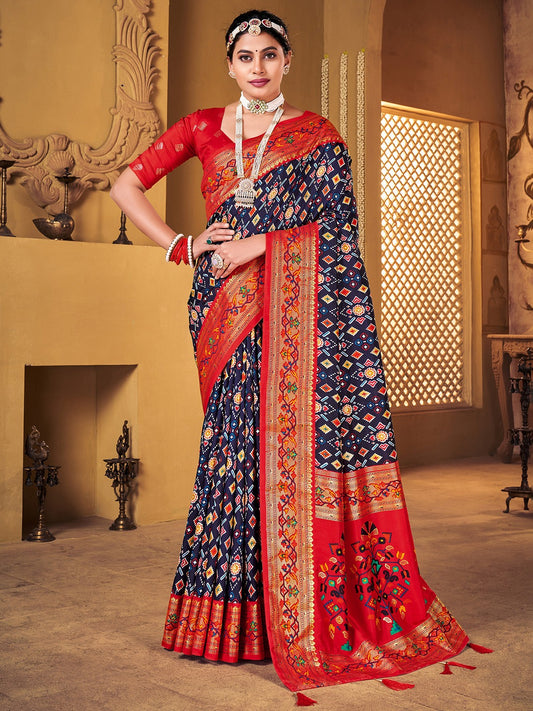 Peacock Blue Silk Blend Saree