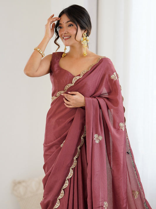 Dusty Rose Chiffon Saree