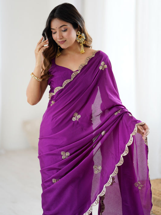 Magenta Purple Chiffon Saree