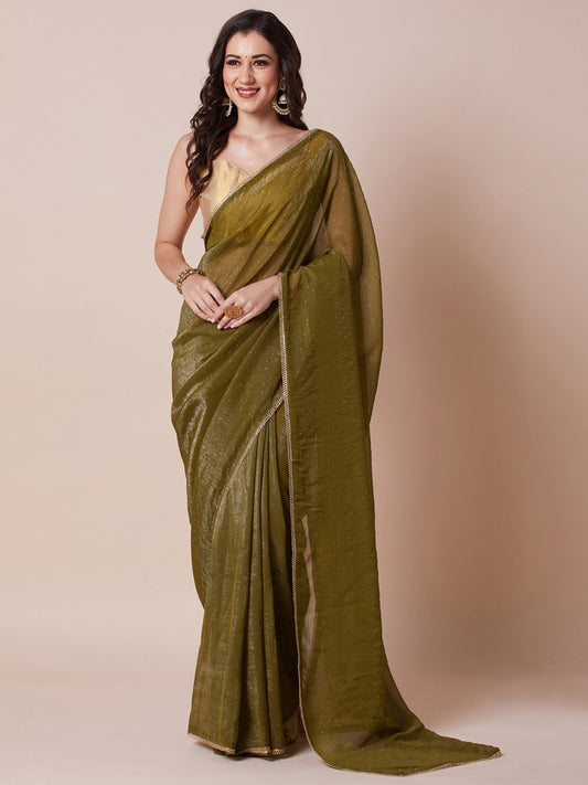 Olive Green Chiffon Saree