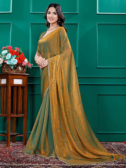 Golden Mustard Satin Silk Saree