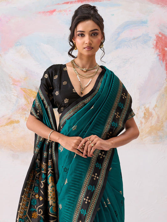 Teal Blue Silk Saree