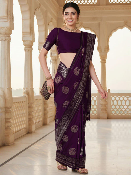 Deep Royal Purple Banarasi Silk Saree