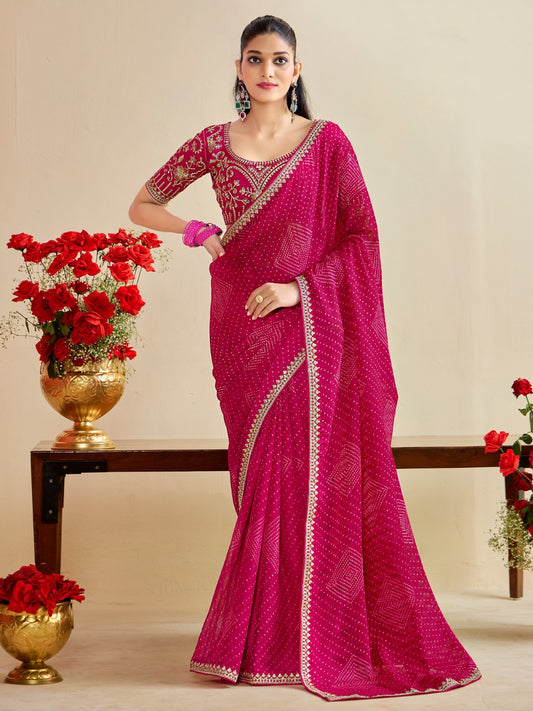 Crimson Georgette Saree with Zari Border
