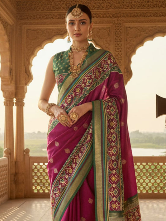 Magenta Green Patola Silk Saree