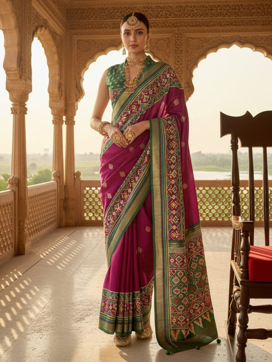 Magenta Green Patola Silk Saree